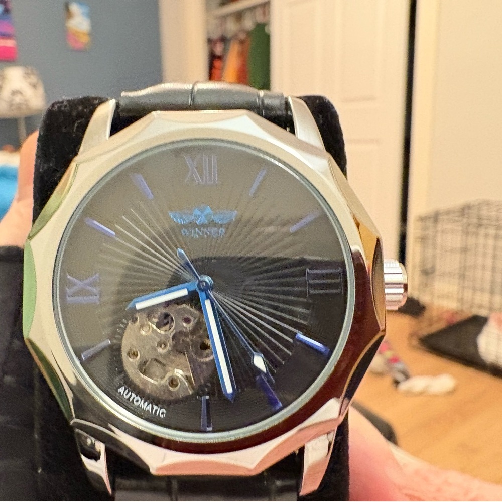 Winner Silver and Black automatic watch
